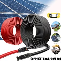 10 AWG Solar Panel Extension Cable PV Wire Solar Connector Pair Black & Red 6mm²