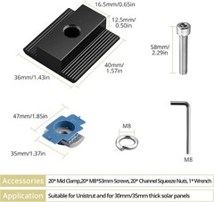 20Pcs Solar Panels Mid Clamps for Unistrut, Aluminium 30Mm/35Mm Solar Panel Brac