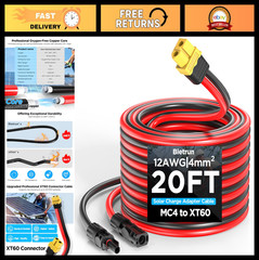 20FT XT60 Solar Charge Cable, 12AWG Pure Copper MC4 to XT60 Adapter, Waterproof