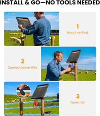 Solar Electric Fence Charger 1.2J Stored Energy, 45 Miles Coverage,8W Solar Fenc