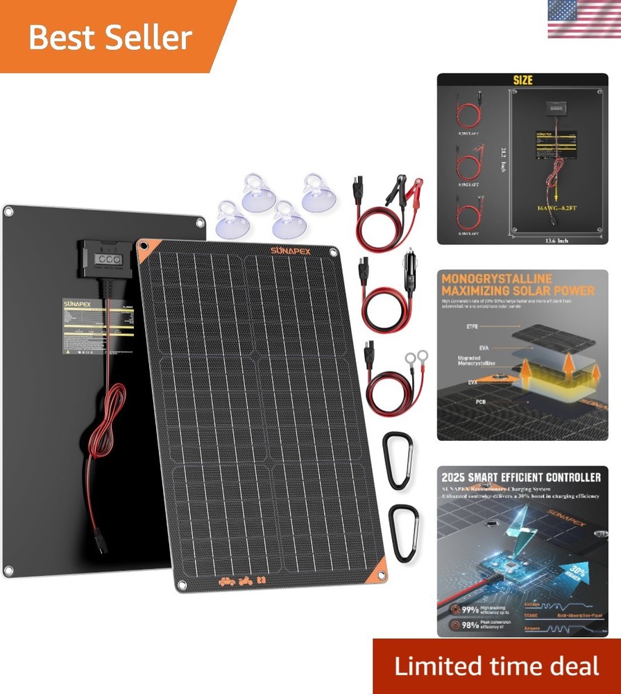 High-Efficiency 30W Solar Panel & Smart Charger for 12V Batteries – Eco-Friendly