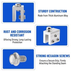 6PCS Standing Seam Roof Clamps, Metal Roof Fixing Clamps, Racking Bracket for…