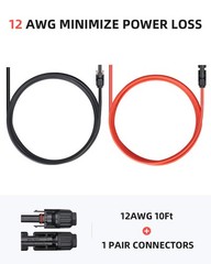 10 Feet 12AWG Solar Extension Cable with Female and Male Connector with Extra…