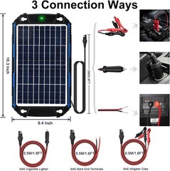 10W 12V Solar Battery Panel Charger & Maintainer for Car Boat Marine RV Trailer