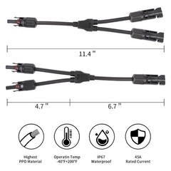 1 Pair Solar Panel Y Branch Parallel Cable 2 to 1 Solar Connectors