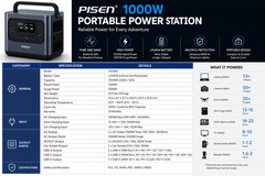 PISEN 1000W Portable Power Station 1008Wh LiFePO4 Solar Generator Camping