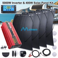 5000W Inverter & 400W 200W Flexible Solar Panel Kit RV Boat Camper Backup Power
