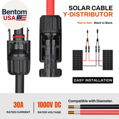 2 Pair Y Branch Solar Connector, Solar Connector Y Cables MMF/FFM for Photovolta