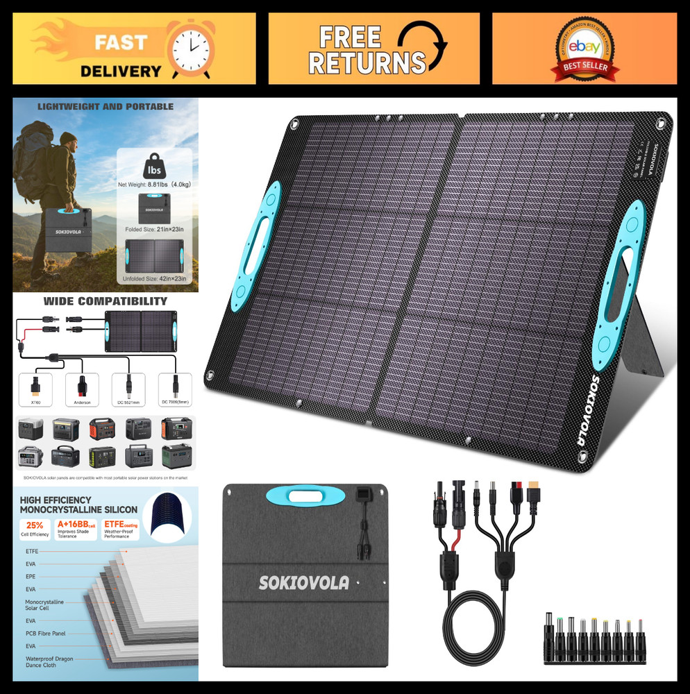 100W Foldable Solar Panel Charger – High Efficiency, Waterproof, Portable for Ca