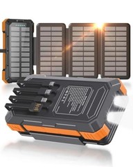 Solar Charger Power Bank 49800mAh with 4 Built-in Cables & 4 Foldable Orange