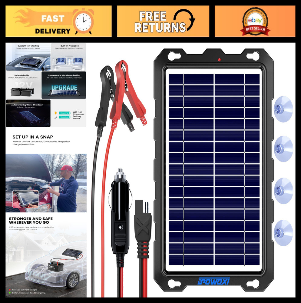 7.5W Solar Battery Trickle Charger Maintainer 12V Portable Waterproof Panel Kit
