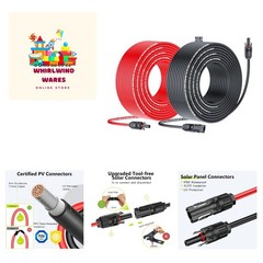 50ft 10AWG Waterproof Solar Extension Cable with Tool-Free MC4 Connectors
