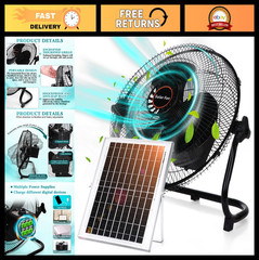 15000mAh 12″ Solar Panel & AC Charger Fan, Portable 2-in-1 Outdoor Exhaust Fan