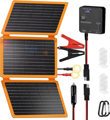 30W Folding Solar Battery Trickle Charger Maintainer, 2-In-1 Portable 12V Solar