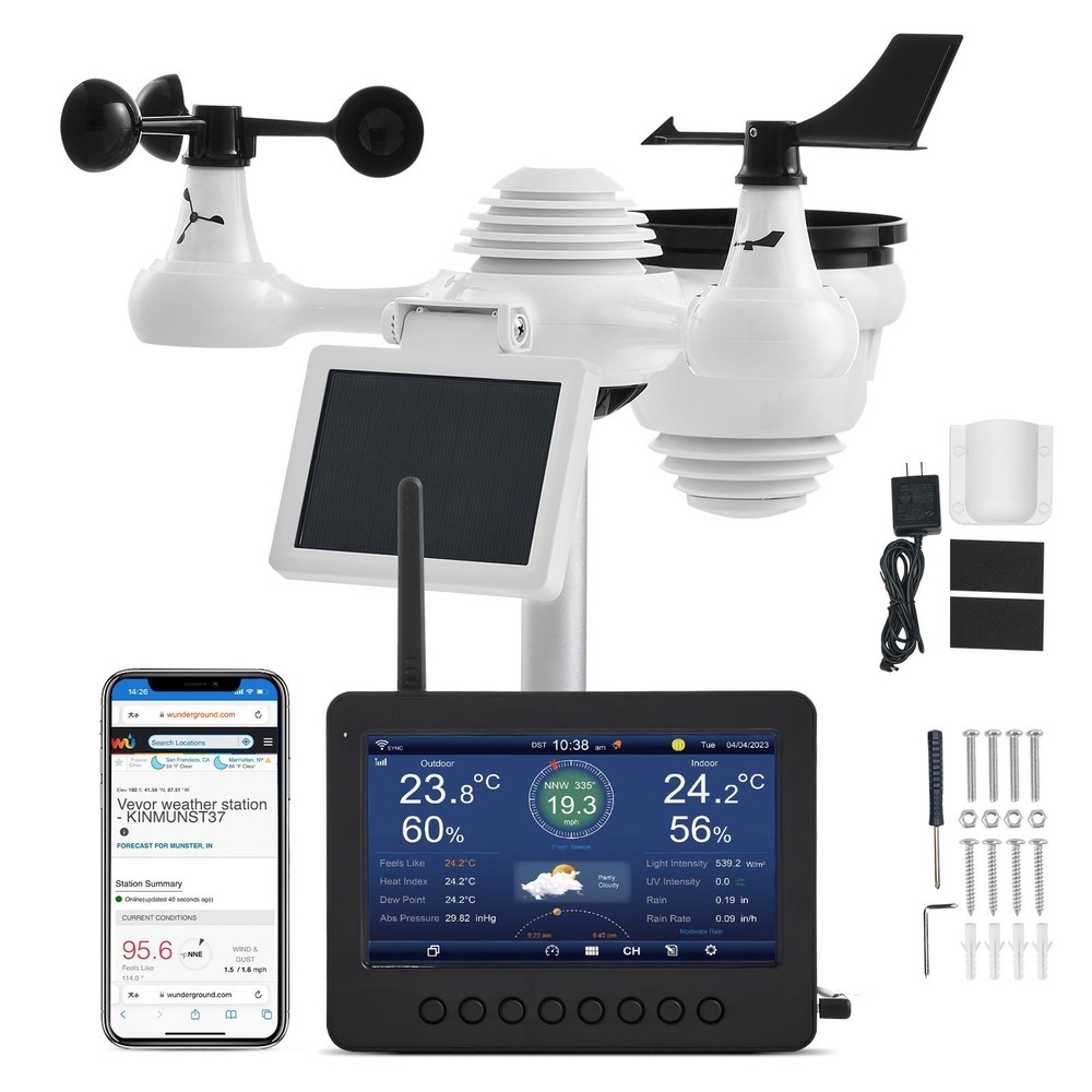 7 – in – 1 Wireless Weather Station with Wi – Fi, 7″ TFT Colorful Display, Solar