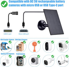Zivif Solar Panel for Security Camera, 2W Solar Charger with Micro USB & USB-C P
