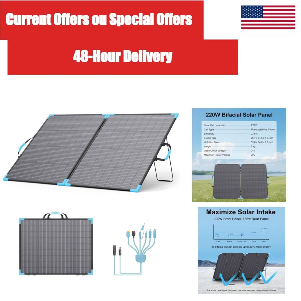 220W Bifacial Portable Solar Panel 20V Foldable Charger E-POWO IP68