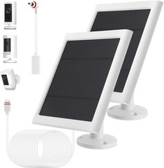 2-Pack White Solar Panel for Ring Cameras, 10FT Cable, USB-C/Micro-USB