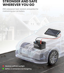 Upgraded 7.5W-Solar-Battery-Trickle-Charger-Maintainer-12V Portable Waterproof S