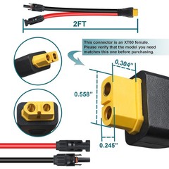 10AWG Pure Copper Solar Extension Cable 2FT XT60 Solar Connector Copper Cable