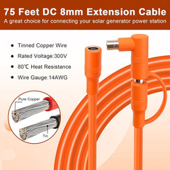 75FT 14AWG DC Solar Panel Extension Cable with Adapters for Power Stations