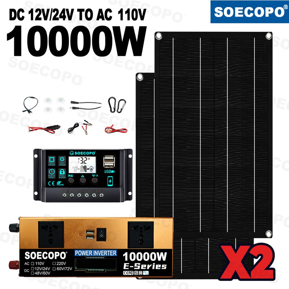 10000W Solar Kit | with Efficient Inverter, 2pcs Solar Panels, 100A Controller