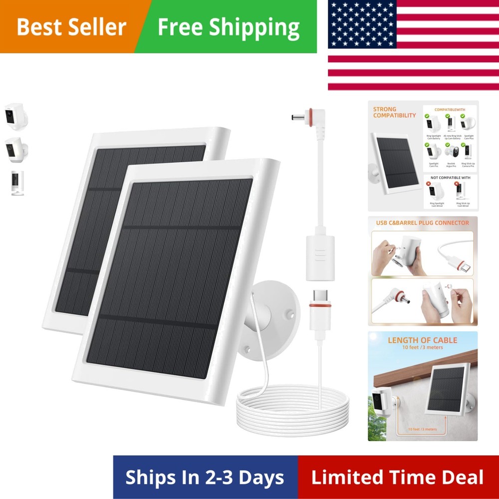Solar Panel for Ring Camera, 2 Pack 4W Solar Charger Compatible with Rings Sp…