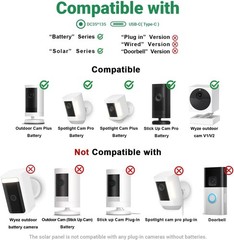 Solar Panel Ring Camera 6W Solar Charger W/ USB-C & Barrel Plug Ring Stick Up