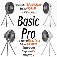 10000mAh 4000mAh Camping Fan Rechargeable Desktop Portable Circulator Wireless