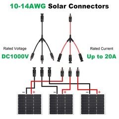 Solar Connectors Y Branch Parallel Adapter 30A Cable 1 to 3 Male Female Conne