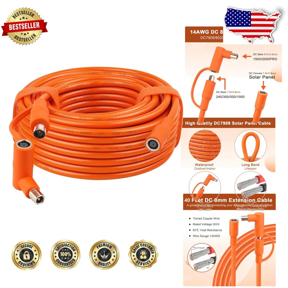 Rugged 40ft Solar Extension Cord – 14AWG Tinned Copper, Outdoor Ready