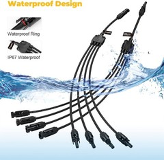PV Solar Panel Y Connectors 1 Male to 4 Female, 2 Pairs