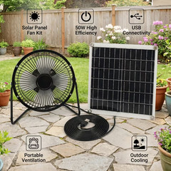 Kepeak 8-inch Solar Powered Portable Floor Fan with Solar Panel 50W
