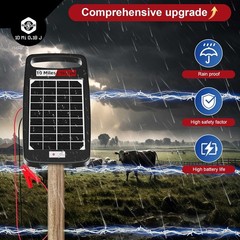 10 Miles Solar Powered Electric Fence Charger – 0.18J Output, 24/7 Day/Night Pro