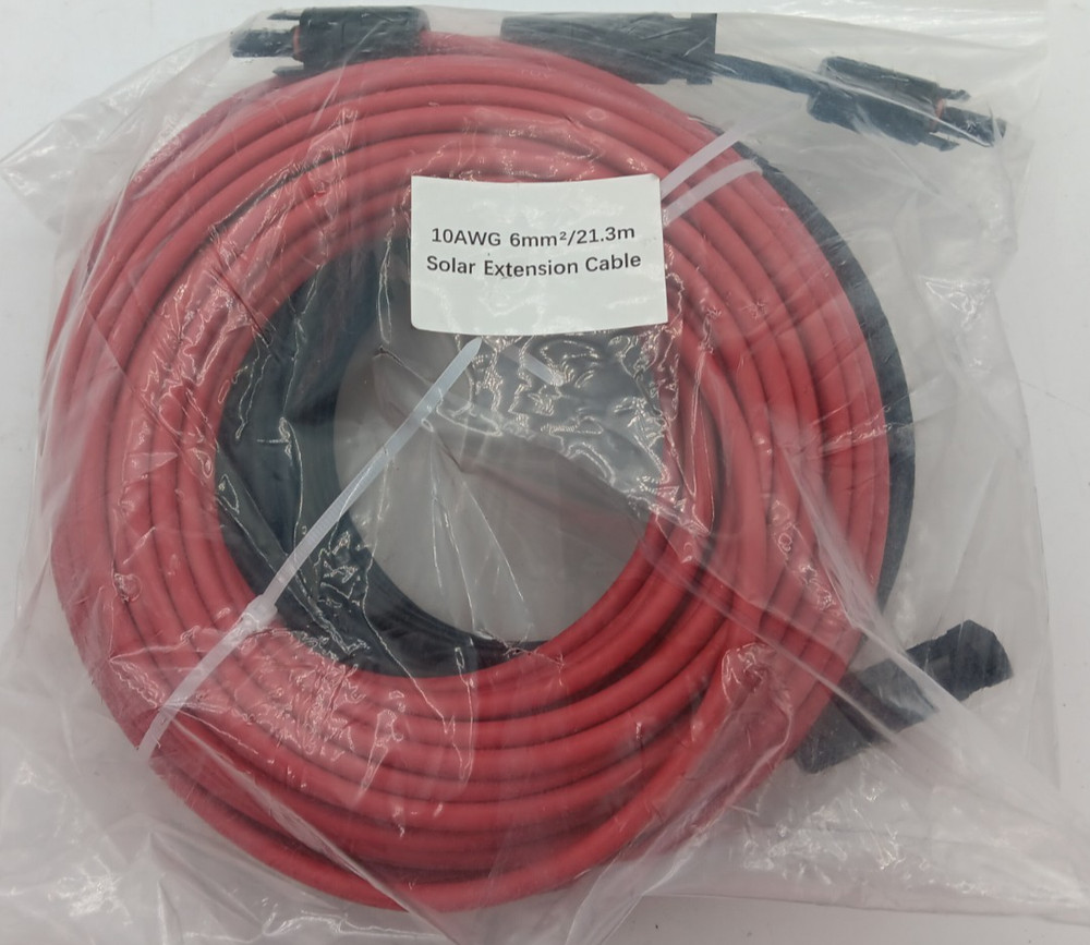 10 AWG (6 mm²), 21.3 m solar extension cable | RED AND BLACK | 70ft