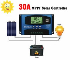 Solar Panel Regulator MPPT Dual USB 12V-24V Auto Focus Charge Controller 30A UE