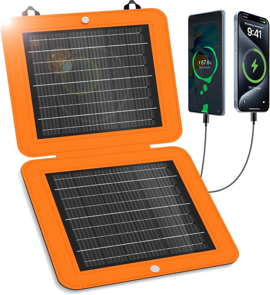 Solar Panels, 10W Small Solar Charger with 5V USB-A and USB-C Fast Charging IPX5