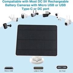 5W Solar Panel Battery Cameras IP65 Waterproof USB-C Micro USB DC Charger