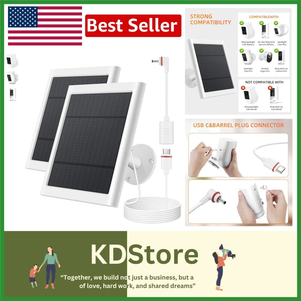 High Efficiency Solar Panel Kit for Ring Cameras – 10ft Cable & All-Weather Use
