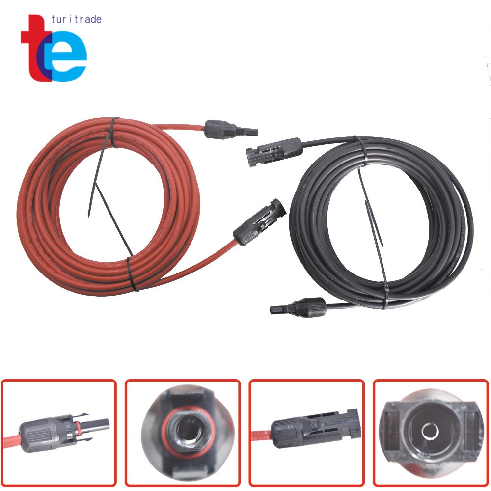 4mm²/12AWG 20ft Black+Red Solar Panel Extension Cable Wire Connector 1 Pair