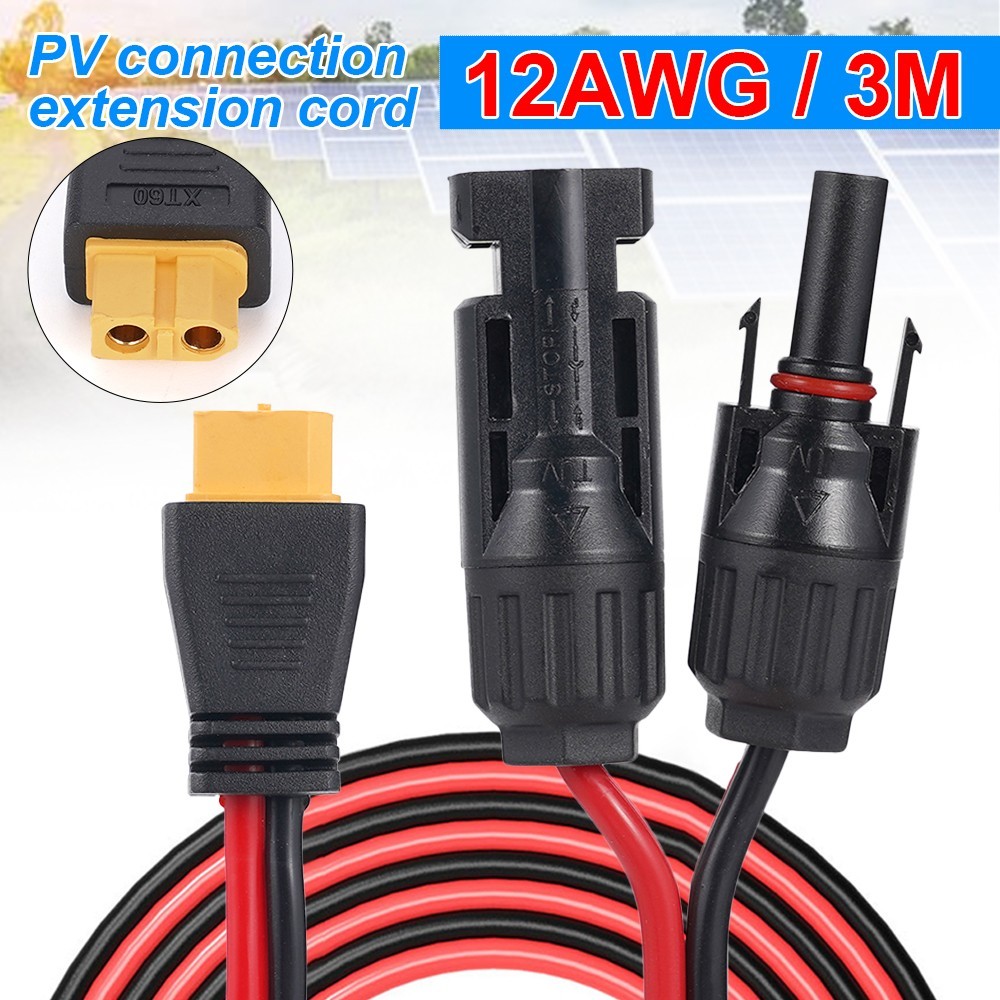 10ft 12 AWG XT60 Female to Solar Connector Solar Panel Extension Charging Cable