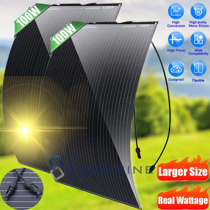 200W (100W*2) 18V Solar Panel N-Type Mono 18BB Roof RV Boat Off-Grid Battery