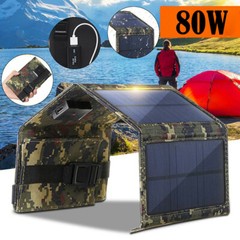 80W USB Solar Panel Folding Power Bank Outdoor Camping Hiking Phone Charger US