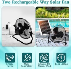15000Mah 12 Inch Solar Panel Powered Fan 2 in 1 Solar Panel/AC Charger Powered