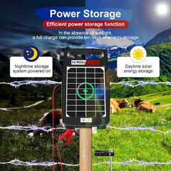 10 Miles Solar Powered Electric Fence Charger – 0.18J Output, 24/7 Day/Night Pro