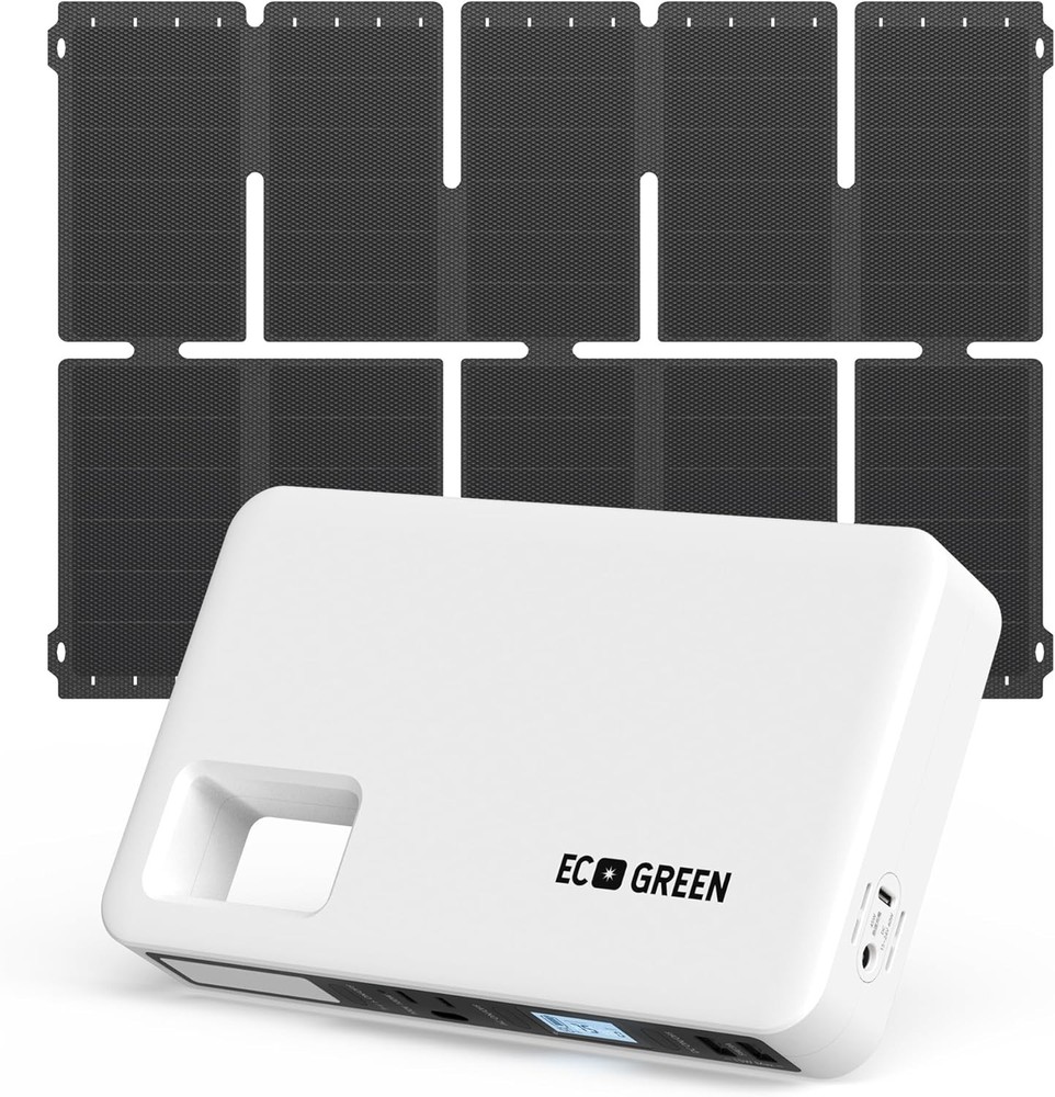 97Wh Portable Solar Generator w/ 34W Panel USB-C Fast Charge LED Light