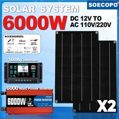 6000W DC to AC Solar Inverter Kit | Includes 2pc Solar Panels &Charge Controller