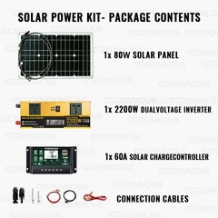 Grennova 2200W All-in-One Solar Starter Kit Mono 80W Panel 12V/24V To 110V/220V