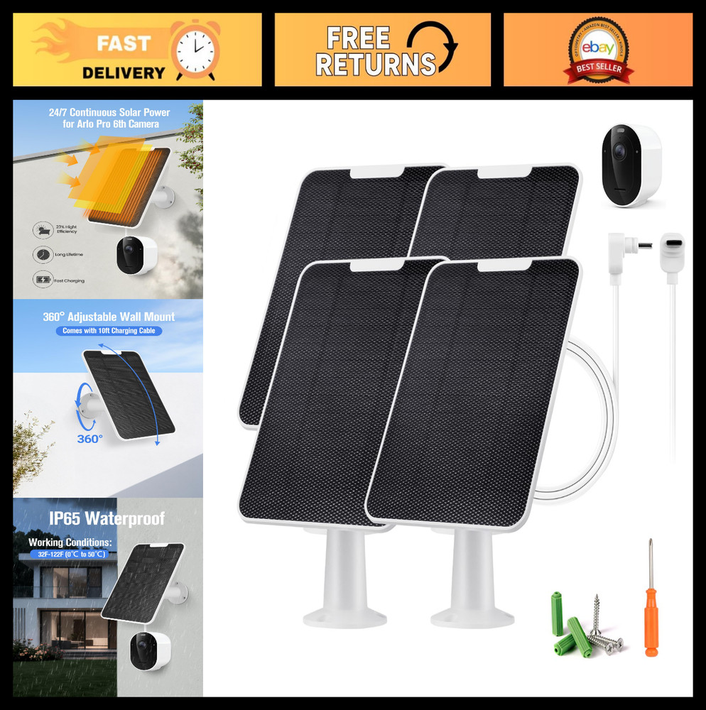 Solar Panel Charger for Arlo Pro 6/6 XL – 6V 5W, Weatherproof, USB-C, 9.8ft Cabl