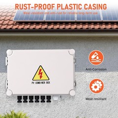1pc 6 String PV Combiner Box, DC 500V 15A Fuse Solar Combiner Box Plastic Wate